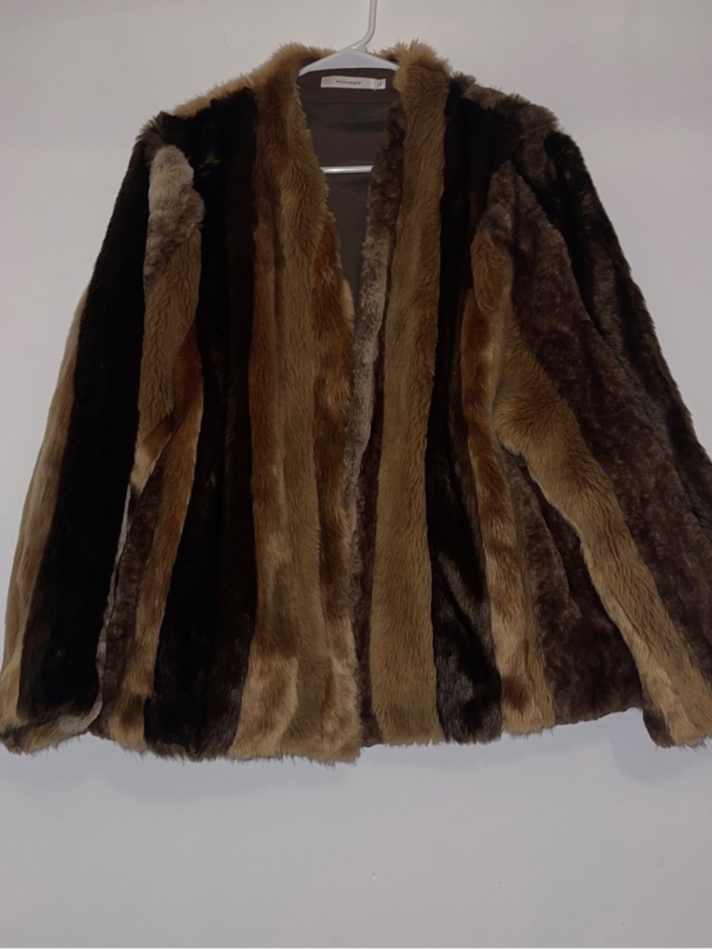 Moussy Multi-Tone Brown Faux Fur Striped Jacket